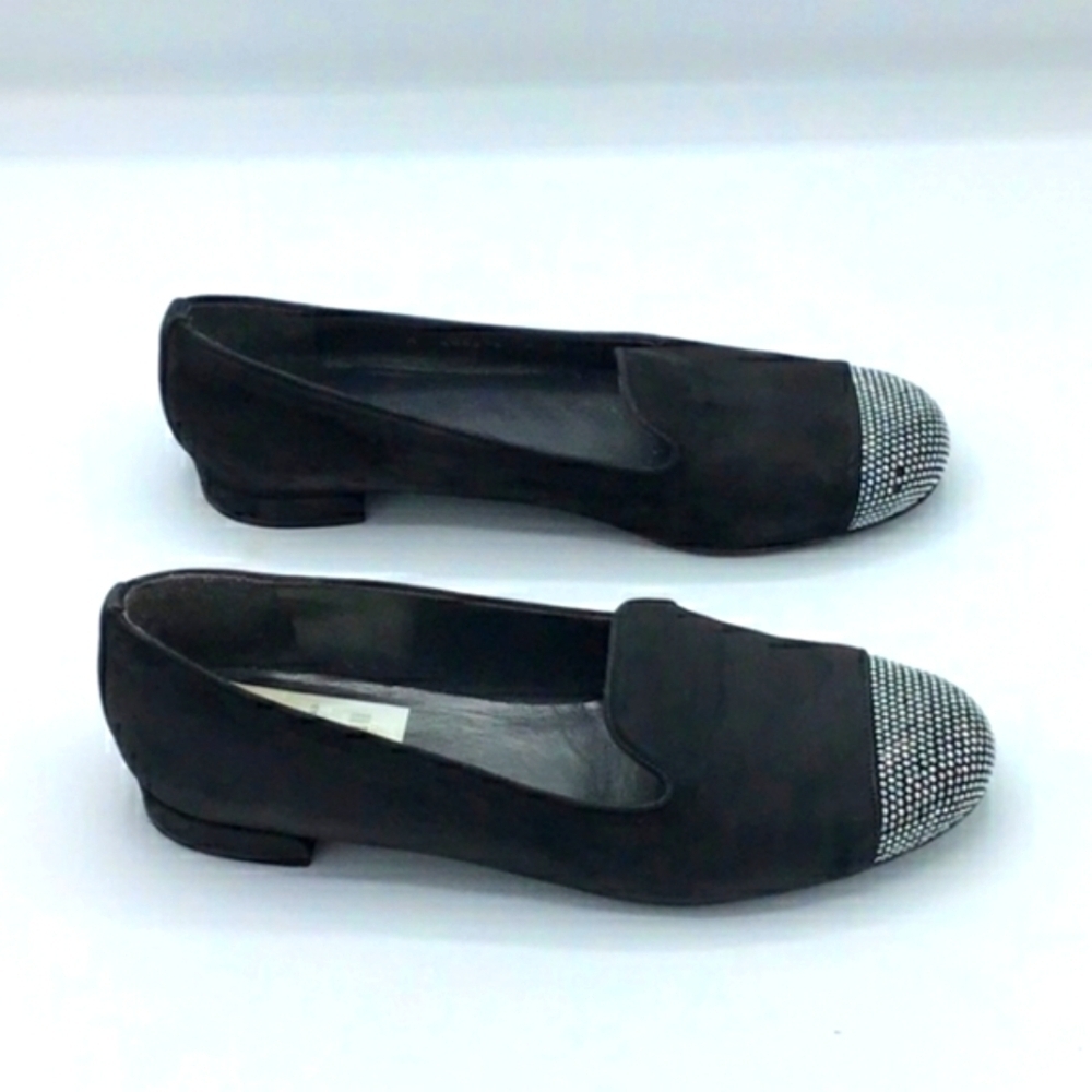 Stuart Weitzman Black Silver Lingo Studs Nubuck Loafer Size 8 - Picture 3 of 11